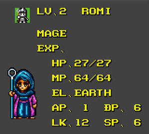 Romi's stat screen and avatar.