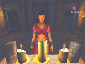 Ellia stands partially lit by some candles.